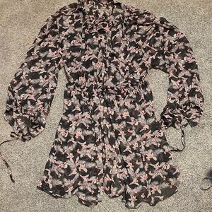 Victoria's Secret Black and Pink Floral Robe